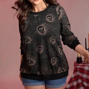 Bloomchic Edgy Heart-Eye Skull Bleach Splash Sweatshirt – 18-20/2X